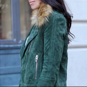 BlankNYC Emerald Green Suede Fur Moto Biker Jacket